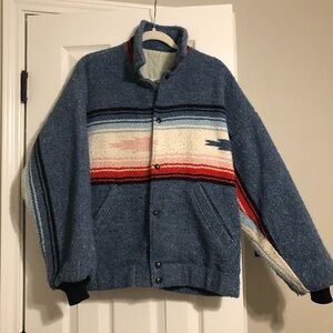 Cowboy Connection Angel Fire Wool Western Jacket – Blue Serape Stripe – Size M/L